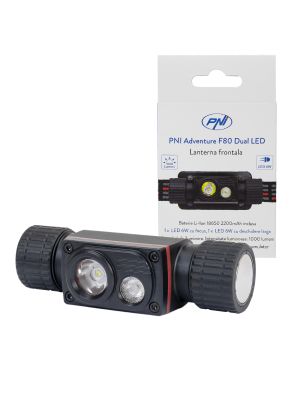 Lanterna frontala PNI Adventure F80 Dual LED, 1000 lm, 2200 mAh, IP65